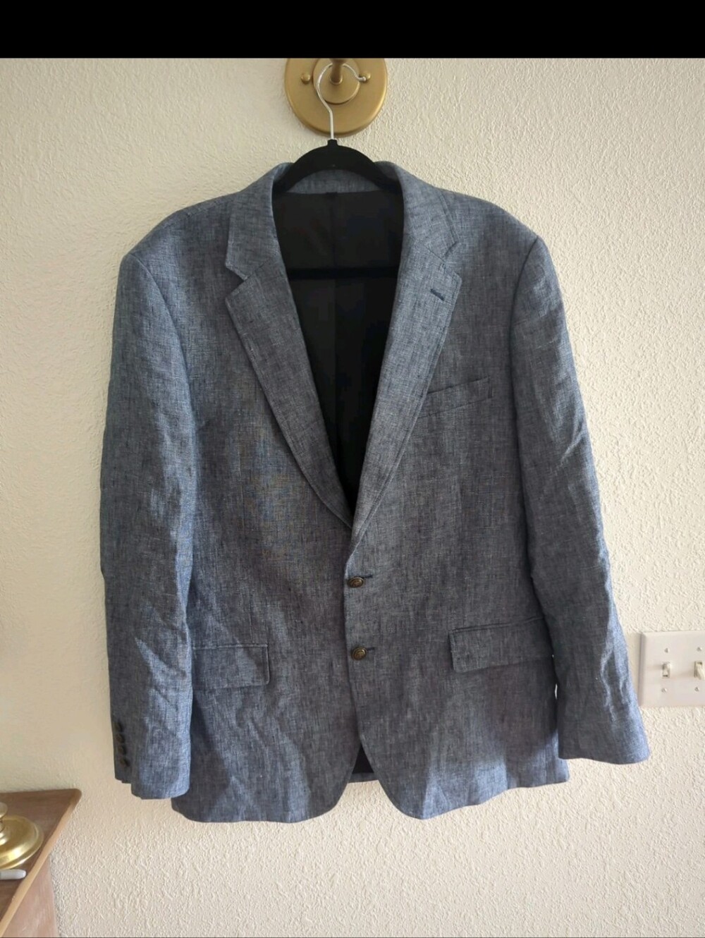 J Crew Thompson University Blazer Men’s 44R Blue 100% Linen Metal Buttons Preppy